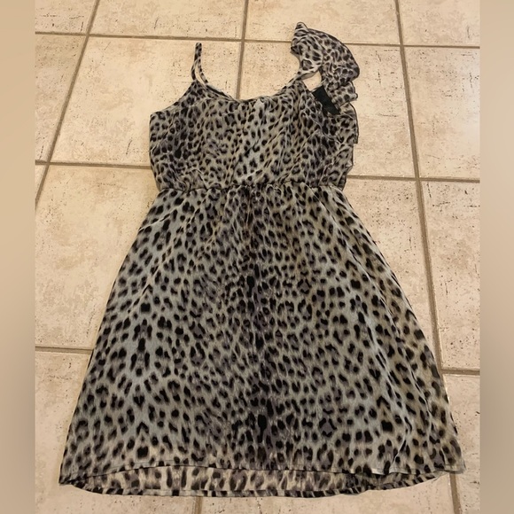 Dynamite Leopard Animal Print One Shoulder Ruffle Mini Dress | Y2K Party P/S - Picture 2 of 6